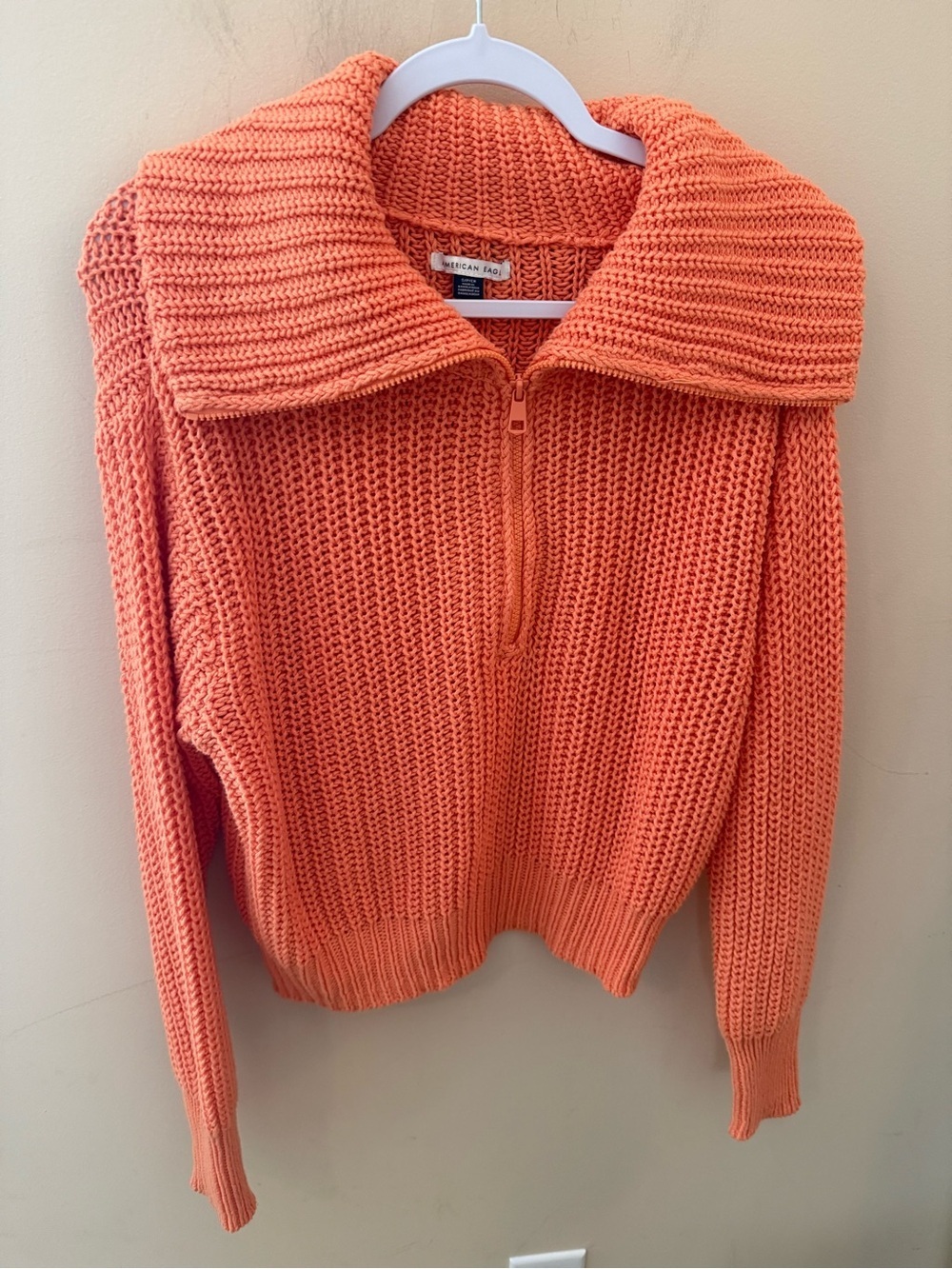 American Eagle Quarter Zip Cable Knit Sweater in Orange